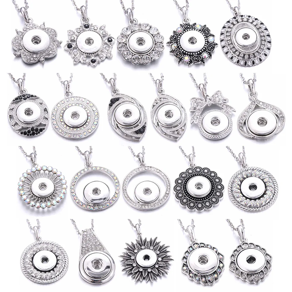 

2022 New Round Snap Jewelry Necklaces Metal White Rhinestone Crystal 18mm Snap Button Necklace for Women Snaps Pendant Necklace