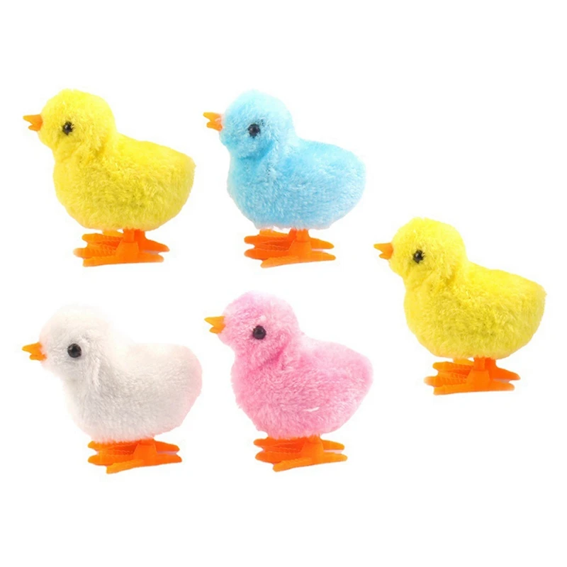 

5Pcs Easter Wind Up Chick Toys Novelty Jumping Chicken Gag Plush Baby Chicks Toys Favors Gift For Kids Girls