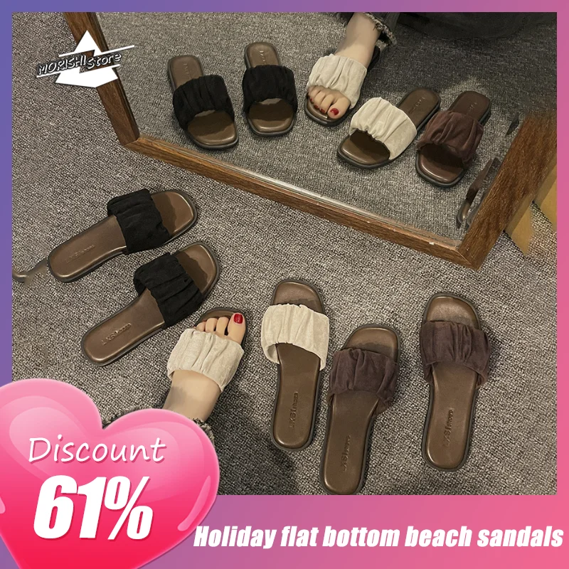 

Sandals and Slippers Female Spring 2023 New Leisure Outgoing Vacation Flat Bottom Anti Slip Solid Color Beach Slippers Female