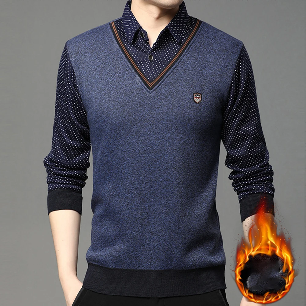 Mens Autumn Winter Thicken Casual Polka Dots Fake Two Pieces Shirt Slim Fit T-Shirts Business Tops Middle-aged Bottoming Sweater
Mens Autumn Winter Thicken Casual Polka Dots Fake Two Pieces Shirt Slim Fit T-Shirts Business Tops Middle-aged Bottoming Sweater
