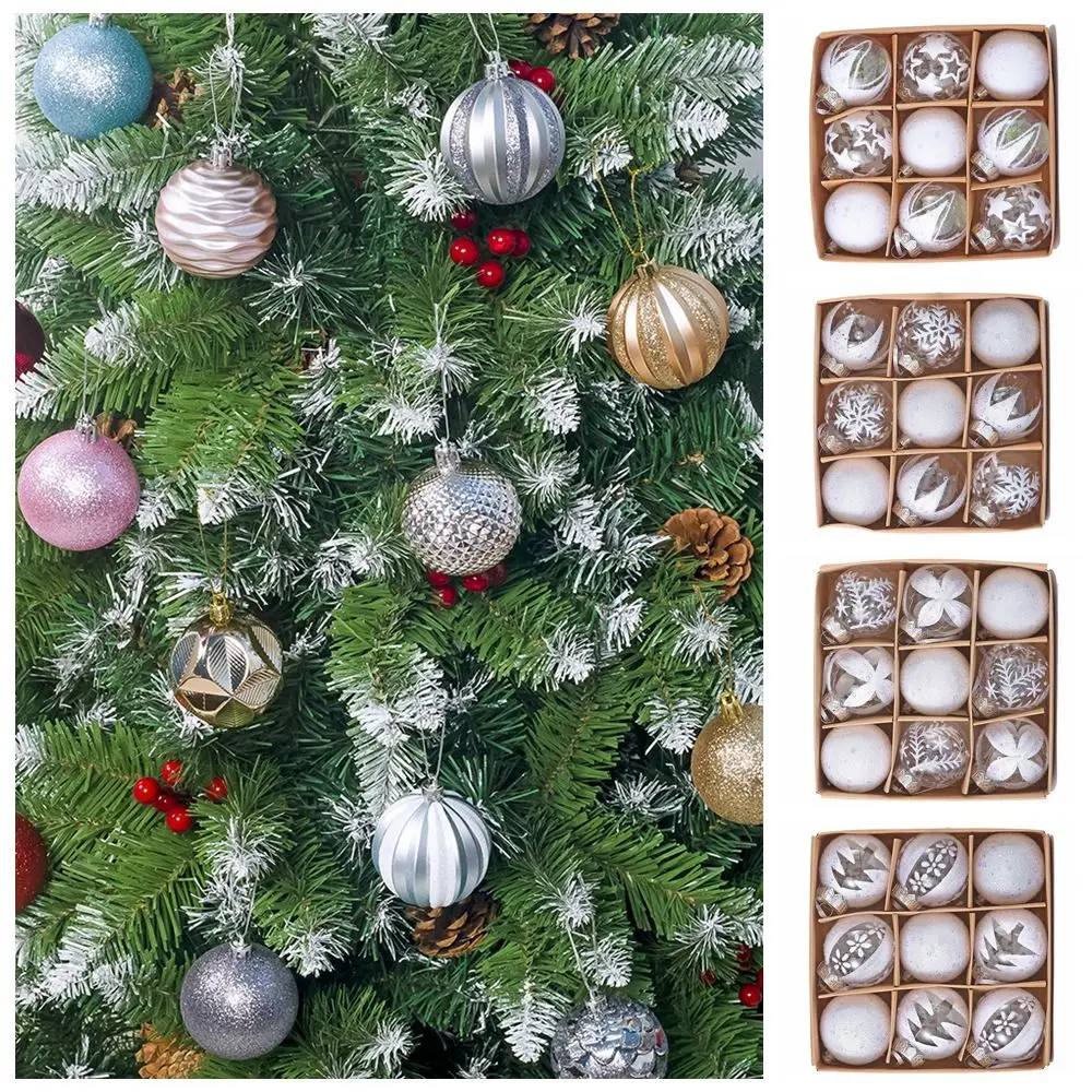 

9PCS White Christmas Hanging Ball Home Decoration Dia. 6CM Snowflake Christmas Ball Festival Favors Site Layout Drop Ornament