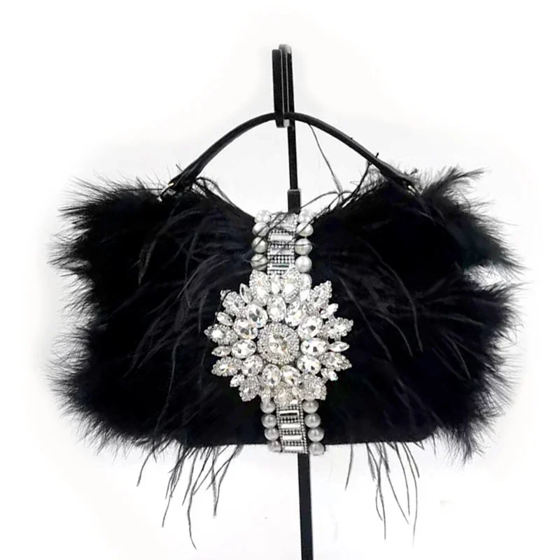 Fluffy Ostrich Hair Bag Women Formal Party Banquet Clutch Bag Shiny Crystal Pearl Beading Chain Shoulder Bag Pink Designer Bag
Fluffy Ostrich Hair Bag Women Formal Party Banquet Clutch Bag Shiny Crystal Pearl Beading Chain Shoulder Bag Pink Designer Bag