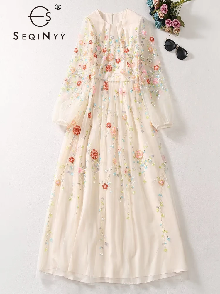 SEQINYY Beige Midi Dress Sequined Embroidery Flower Vintage Beading High Street Elegant Fashion New Women Runway Casual Mesh
SEQINYY Beige Midi Dress Sequined Embroidery Flower Vintage Beading High Street Elegant Fashion New Women Runway Casual Mesh