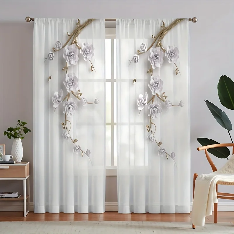 2pcs Flower Printed Yarn Curtain, Rod Pocket Window Treatment For Bedroom Office Kitchen Living Room Study Home Decor
2pcs Flower Printed Yarn Curtain, Rod Pocket Window Treatment For Bedroom Office Kitchen Living Room Study Home Decor