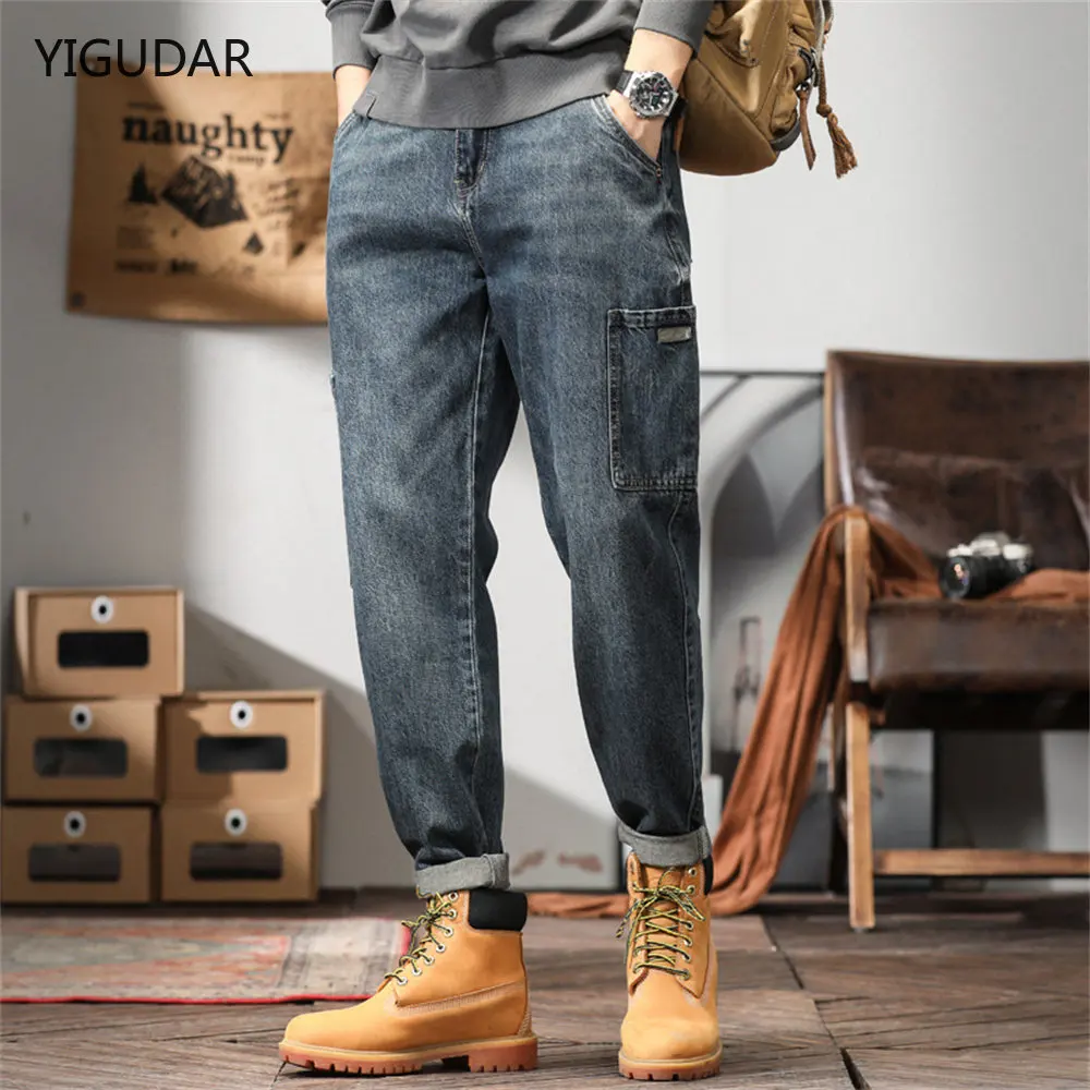 

Mens Jeans Harem Pants Fashion Pockets Desinger Loose fit Baggy Moto Jeans Men Stretch Retro Streetwear Relaxed Tapered Jeans