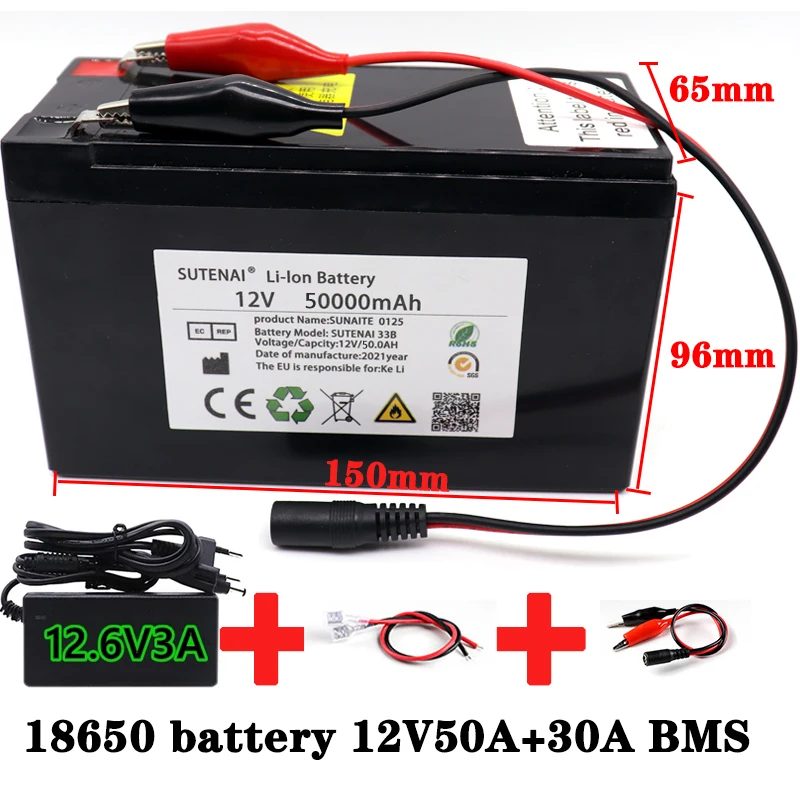 12V Battery 18650 super lithium battery pack built-in high current 30A BMS for sprayers electric vehicle battery+12.6V charger
12V Battery 18650 super lithium battery pack built-in high current 30A BMS for sprayers electric vehicle battery+12.6V charger