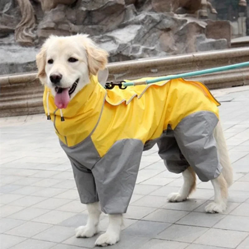

Одежда для домашних животных Fullnai, дождевик для средних и больших собак, водонепроницаемый дождевик для золотистого ретривера, Аляски, дождевик с четырьмя ногами, одежда для собак с капюшоном
