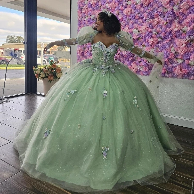 Sage Green Shiny Princess Quinceanera Dress Applique Lace Tull Puff Sleeve Ball Gown Corset Sweet 16 Vestidos De 15 Años
Sage Green Shiny Princess Quinceanera Dress Applique Lace Tull Puff Sleeve Ball Gown Corset Sweet 16 Vestidos De 15 Años