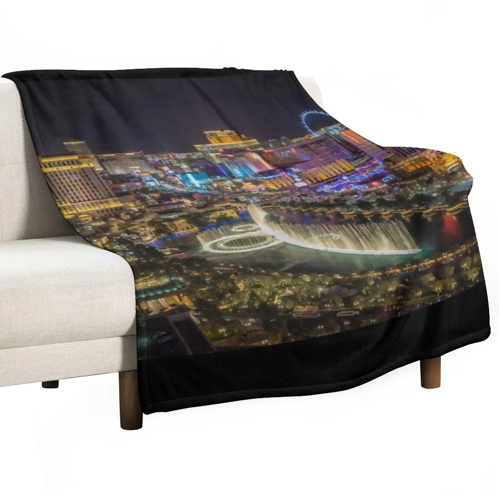 

Las Vegas, Nevada - Iconic Skyline - Popular Travel Destination Throw Blanket Flannel Blanket Camping Blanket