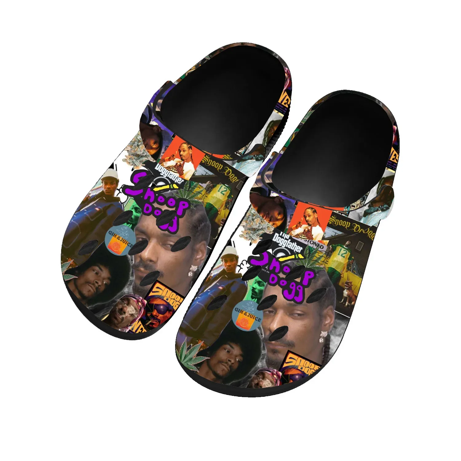

Snoop Dogg домашние Сабо, пользовательская обувь для воды, мужская и женская обувь для подростков, Регулируемые дышащие пляжные шлепанцы с отверстиями, черные