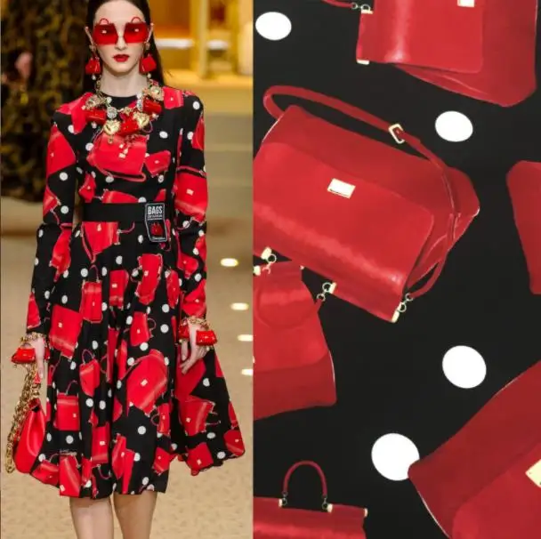 Spring and summer hand ladies dress European and American style red bag pattern digital printing handmade DIY fashion fabric
Spring and summer hand ladies dress European and American style red bag pattern digital printing handmade DIY fashion fabric