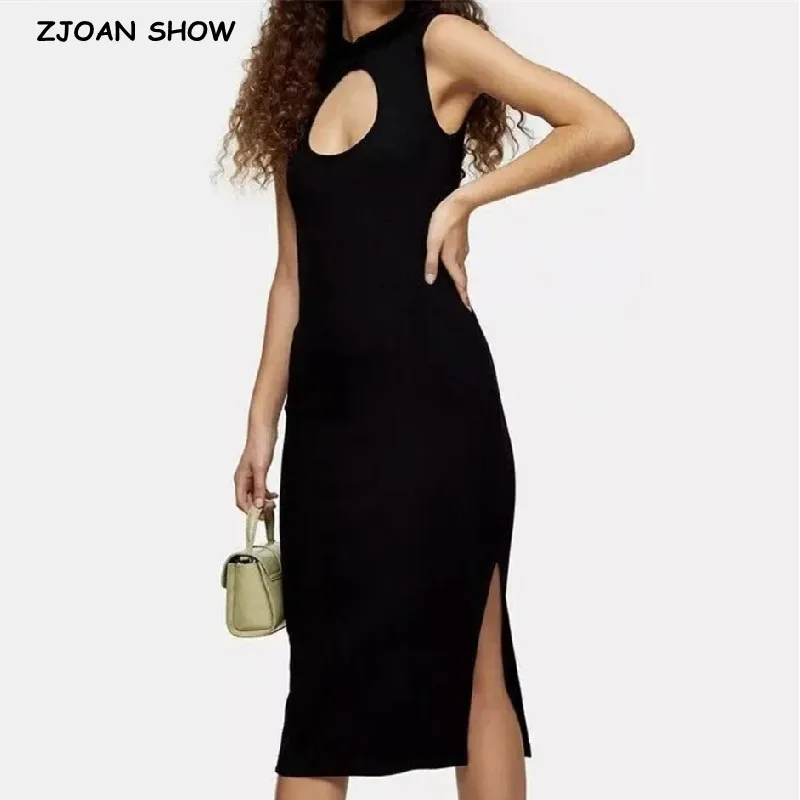 Women Knitted Cotton Sleeveless Cheongsam Dress Mandarin Collar Front Hollow Out Chinese Side Slit Package Hips Midi Robe 
Women Knitted Cotton Sleeveless Cheongsam Dress Mandarin Collar Front Hollow Out Chinese Side Slit Package Hips Midi Robe