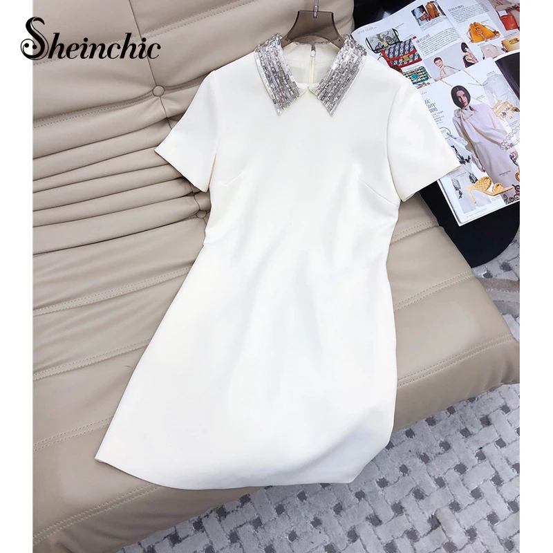 Luxury Diamonds Beading Short Sleeve A-line Mini Dresses Summer Elegant White Black Summer Dress Women 2024 Korean Clothes
Luxury Diamonds Beading Short Sleeve A-line Mini Dresses Summer Elegant White Black Summer Dress Women 2024 Korean Clothes