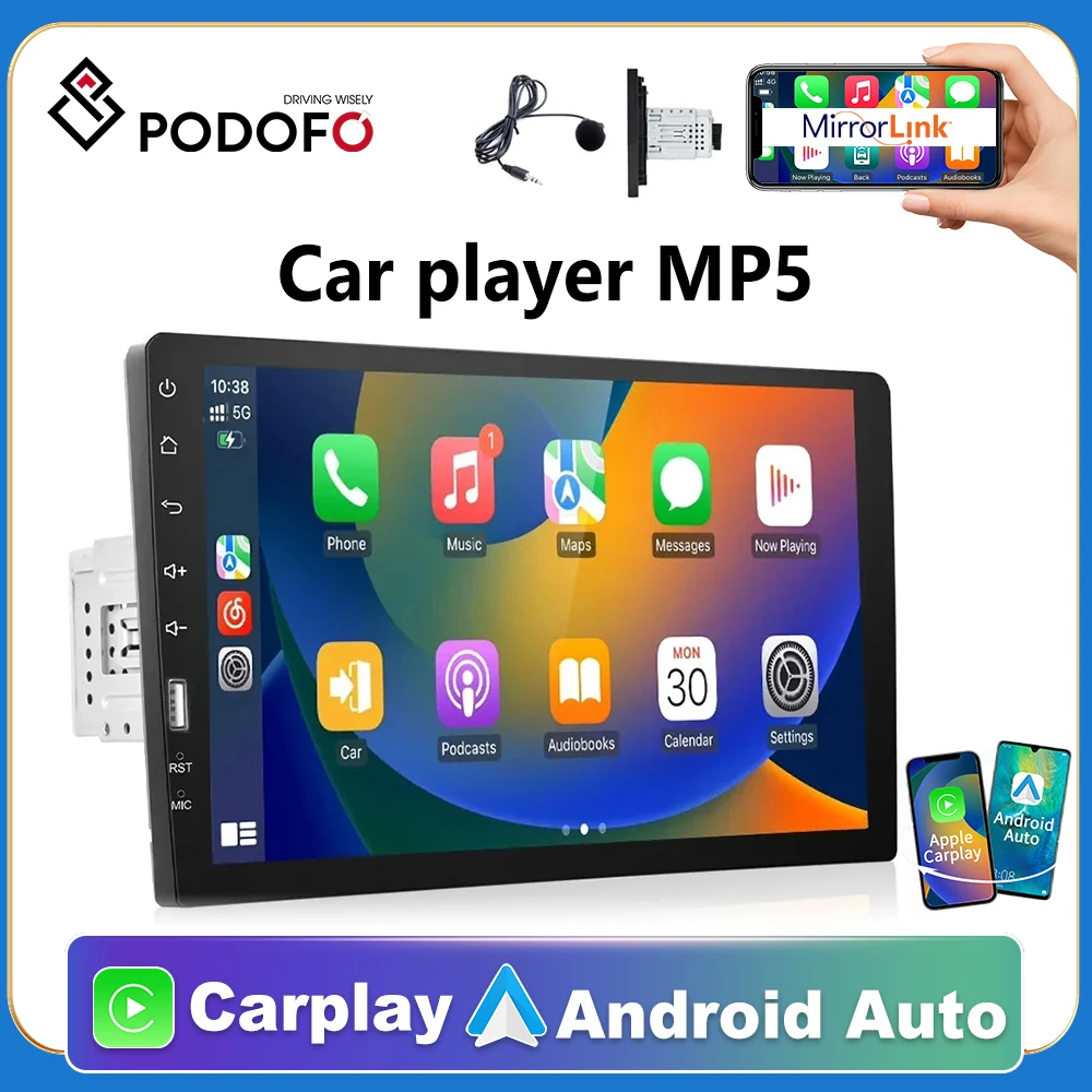

Автомагнитола 1din Podofo, мультимедийный плеер с сенсорным экраном, MP5, FM, Bluetooth, USB, камерой, Типоразмер 1DIN