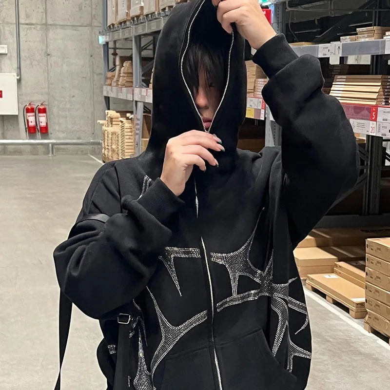 Goth Dark Mall Gothic Full Zipper Women Fall Hoodies Grunge Aesthetic Harajuku Streetwear Sweatshirts Thorns Rhinestone Cardigan
Goth Dark Mall Gothic Full Zipper Women Fall Hoodies Grunge Aesthetic Harajuku Streetwear Sweatshirts Thorns Rhinestone Cardigan