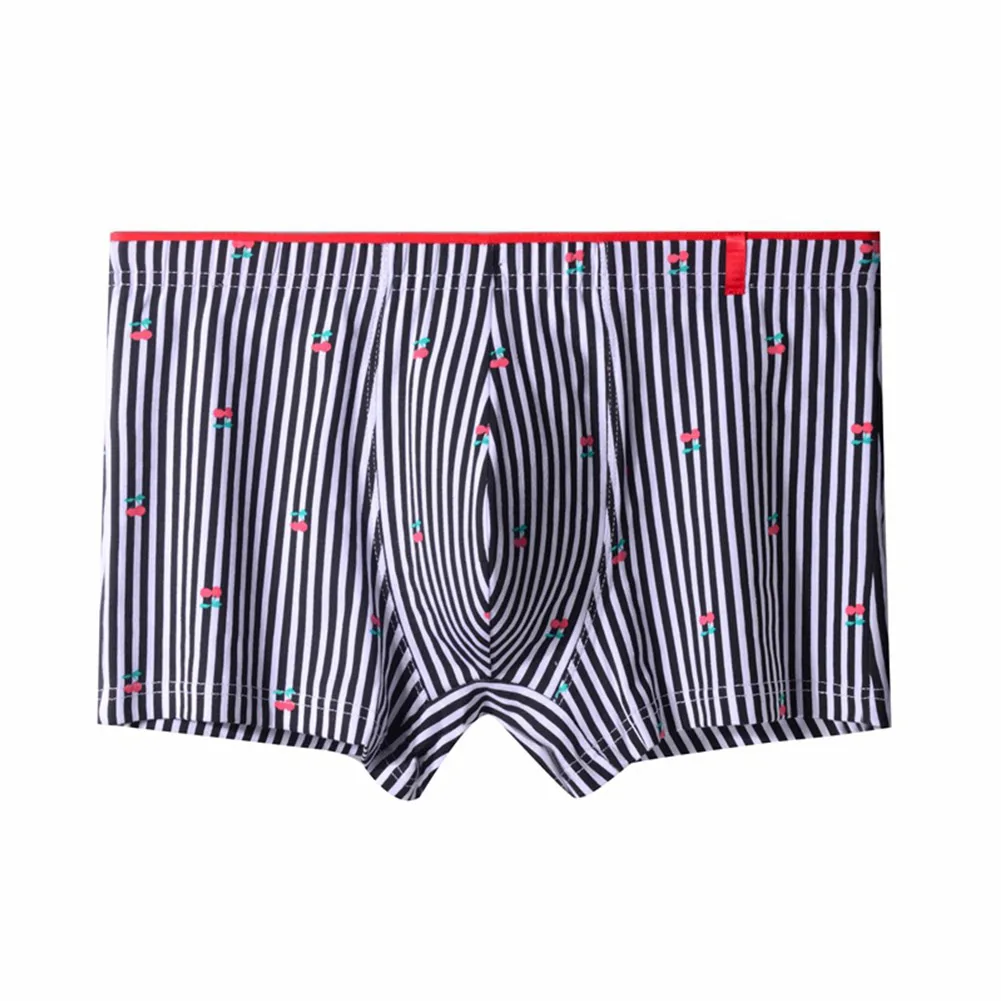 

Men Breathable Comfy Cotton Home Shorts Boxer Briefs Stripe Underpant Underwear Plus Size Absorbent Elastic Pantie Scrotum Bulge