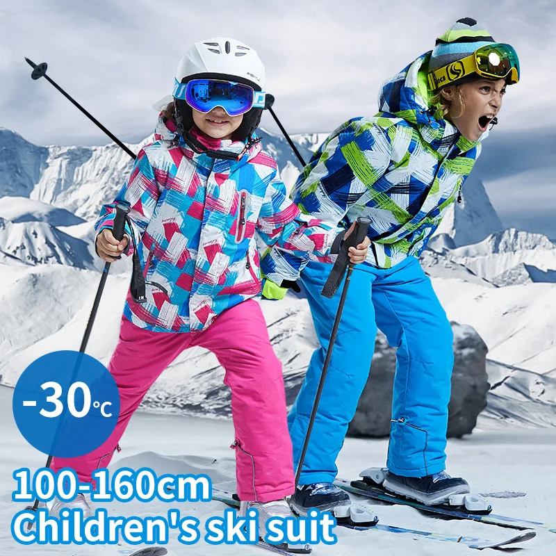 

-30℃ Children's ski suit snow set cross-country 100-160cm 5 6 7 8 9 10 11 12 13 14 15 years boys girls Off road Warm waterproof