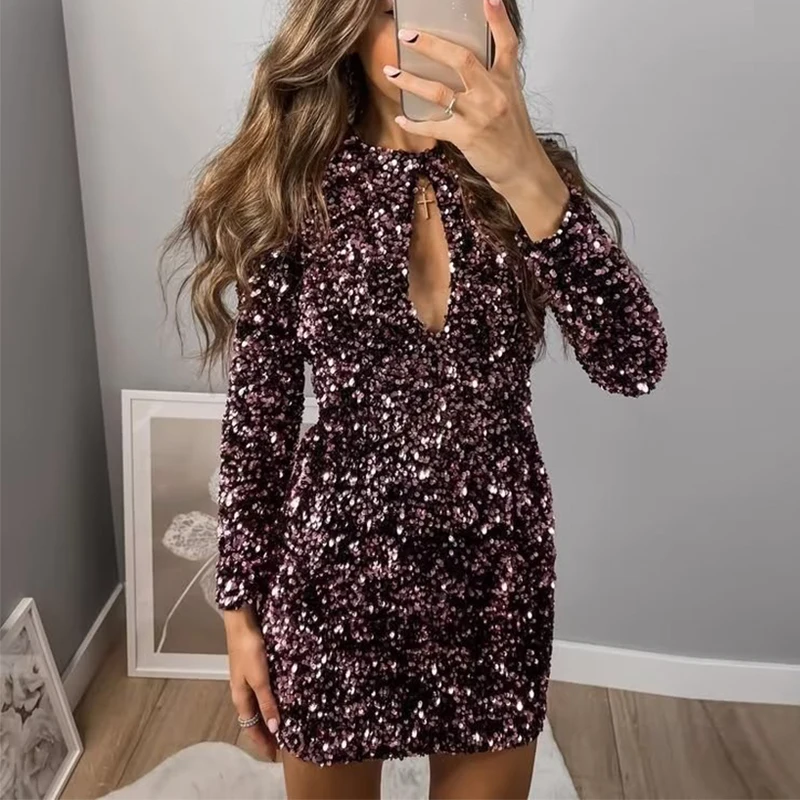 Temperament Vintage Lady Sequins Party Club Dress Women Hollow Out O-Neck Shiny Mini Dresses Sexy Backless Glitter Evening Dress
Temperament Vintage Lady Sequins Party Club Dress Women Hollow Out O-Neck Shiny Mini Dresses Sexy Backless Glitter Evening Dress