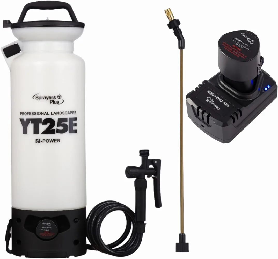 YT25E Battery Sprayer - 12V Lithium-ion with Viton Seals & O-Ring, Brass Wand & Nozzle & Shoulder Strap, 2 Gallon
YT25E Battery Sprayer - 12V Lithium-ion with Viton Seals & O-Ring, Brass Wand & Nozzle & Shoulder Strap, 2 Gallon