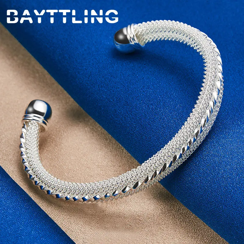 

New 925 Sterling Silver Women Exquisite Opening Bangle Bracelet For Wife Fashion Party Charm Wedding Jewelry Accessories
