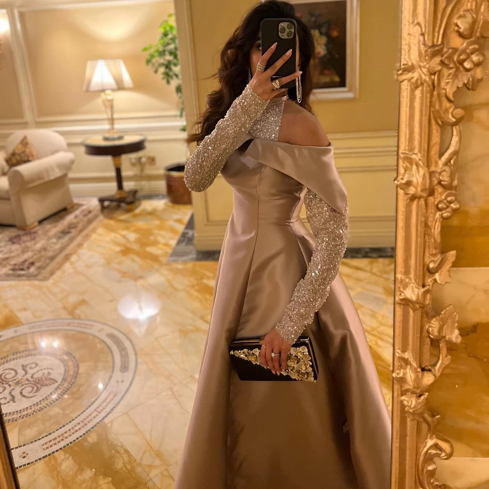 Elegant Khaki Satin High Low Dubai Evening Dress for Wedding Party Halter Arabic Women Midi Formal Guest Gowns 8 Mallzona S5a5c936362e5473a82c72f73beef7e166 Elegant Khaki Satin High Low Dubai Evening Dress for Wedding Party Halter Arabic Women Midi Formal Guest Gowns Mallzona