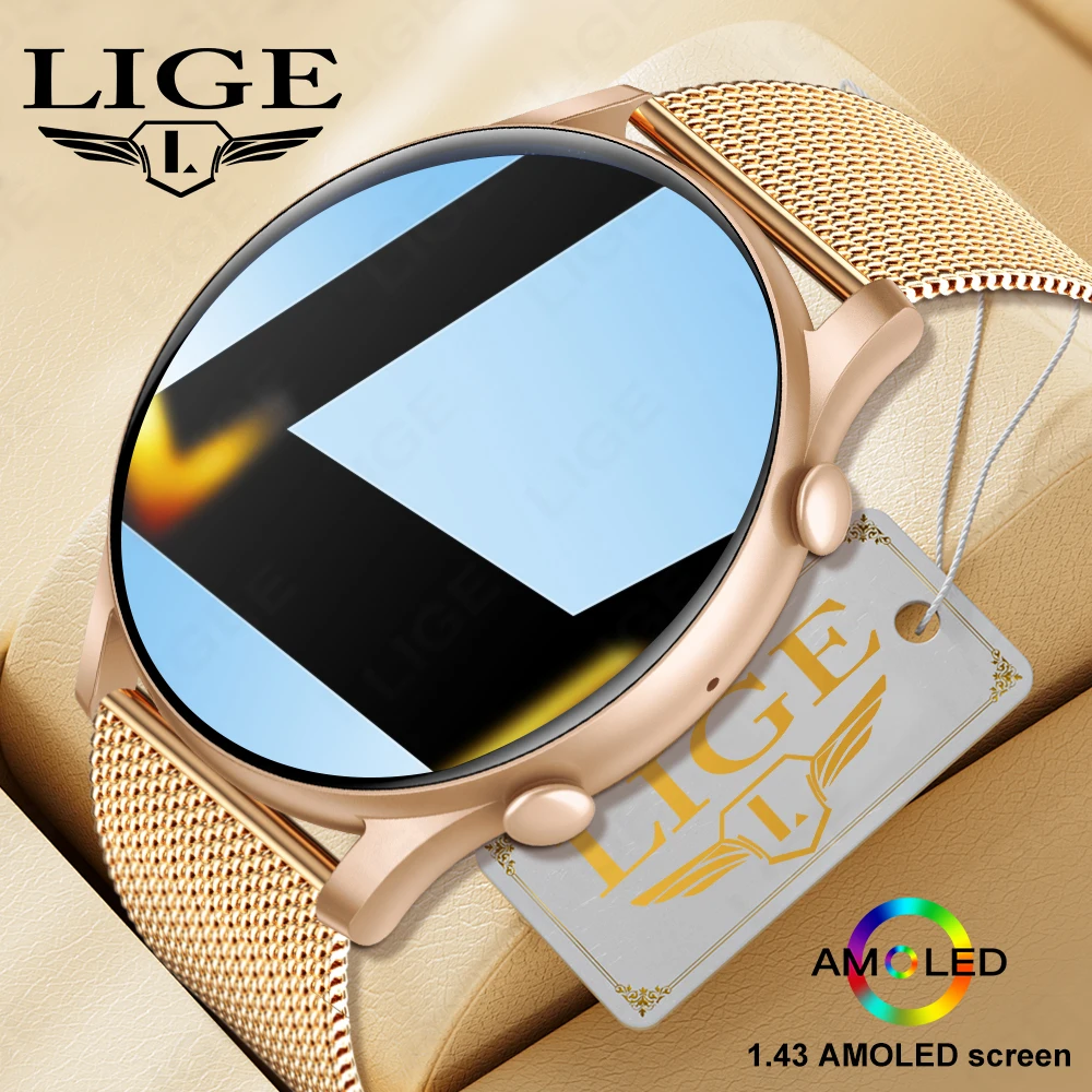 

LIGE 2023 New Women Smart Watch 1.43 inch AMOLED Screen Watch Bluetooth Call Sports Men Bracelet Women Health Monitor Smartwatch