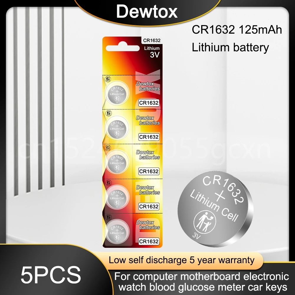 5PCS 125mAh CR1632 1632 ECR1632 DL1632 BR1632 3V Lithium Battery for Watch Clock Remote Control Button Coin Cell
5PCS 125mAh CR1632 1632 ECR1632 DL1632 BR1632 3V Lithium Battery for Watch Clock Remote Control Button Coin Cell