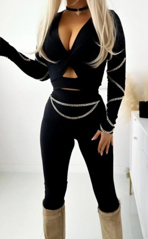 Women Sexy Bodycon Jumpsuit V-Neck Chain Decor Twisted Hollow-out Long Sleeve Jumpsuit One Piece Overall Female Clubwear Outfit
Women Sexy Bodycon Jumpsuit V-Neck Chain Decor Twisted Hollow-out Long Sleeve Jumpsuit One Piece Overall Female Clubwear Outfit