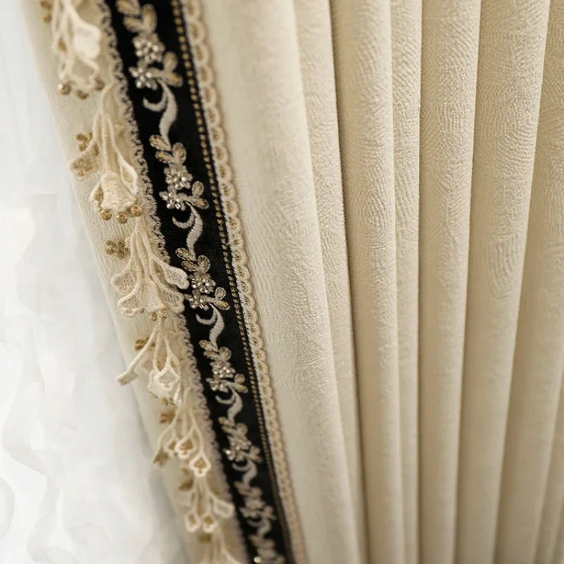 

French Romantic Cream Style Jacquard Velvet Curtains High-end Chenille Blackout Curtains for Living Dining Room Bedroom Custom