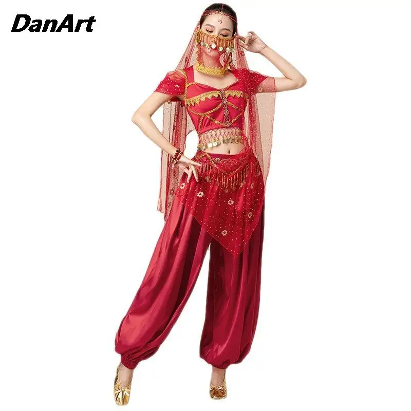 

Oriental Indian Dance Stage Performance Costumes Set Arabian Jasmine Princess Costume Set Belly Dance Practice Training Suit