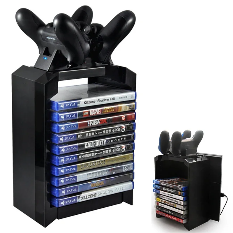 

PlayStation 4 controller stand Game Disk Tower Vertical Charging Dock Station Game Disks Organizer for PS4 Pro Slim Games