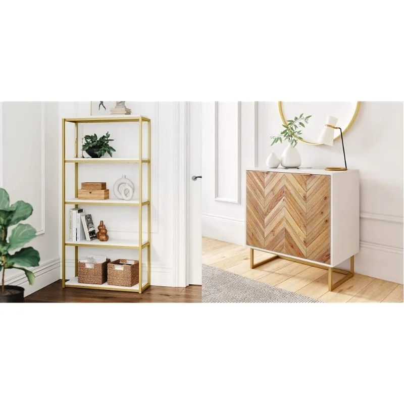 Oscar Modern 5-Shelf Bookcase Industrial Bookshelf, Gold/White & Enloe Modern Storage, Free Standing Accent Cabinet, White/Gold
Oscar Modern 5-Shelf Bookcase Industrial Bookshelf, Gold/White & Enloe Modern Storage, Free Standing Accent Cabinet, White/Gold