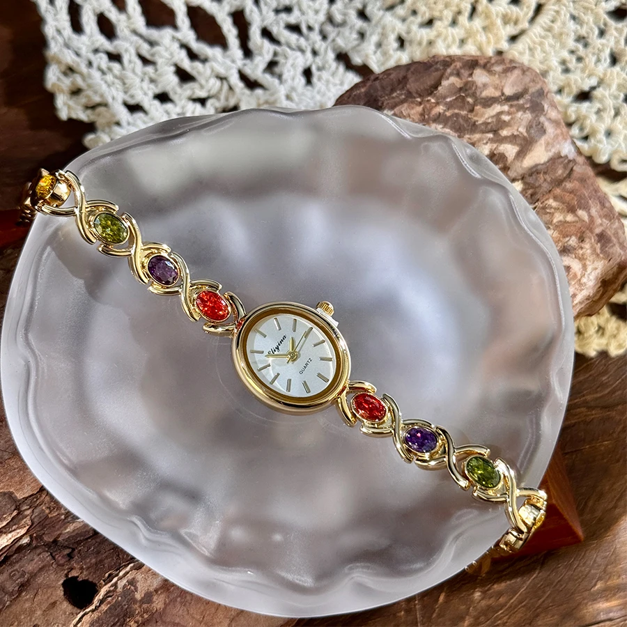 New Arrival TikTok Diamond Embedded Oval Shape Miniature Retro Rainbow Luxury Watch Elegant Compact Design Direct Sale New Arrival TikTok Diamond Embedded Oval Shape Miniature Retro Rainbow Luxury Watch Elegant Compact Design Direct Sale