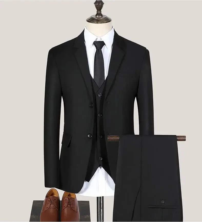 

2024 Men's Business Formal Suit High-quality Solid Color (Jacket+ Vest + Trousers) Business Suit Bridegroom and Best Man