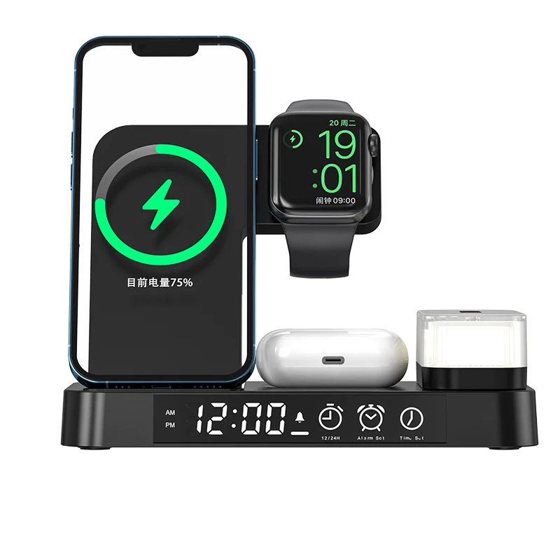 3-in-1 Magnetic Wireless Charger for Smartwatch/Earphone/Phone Charging Dock 30W Fast Charge with Detachable Night Light/Time
3-in-1 Magnetic Wireless Charger for Smartwatch/Earphone/Phone Charging Dock 30W Fast Charge with Detachable Night Light/Time