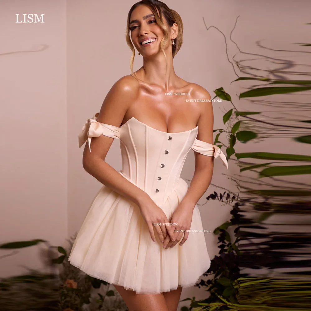 Элегантное Тюлевое ТРАПЕЦИЕВИДНОЕ мини-платье LISM для свадебной вечеринки с открытыми плечами с бантом на рукавах Короткое свадебное платье для женщин вечернее платье 
Элегантное Тюлевое ТРАПЕЦИЕВИДНОЕ мини-платье LISM для свадебной вечеринки с открытыми плечами с бантом на рукавах Короткое свадебное платье для женщин вечернее платье