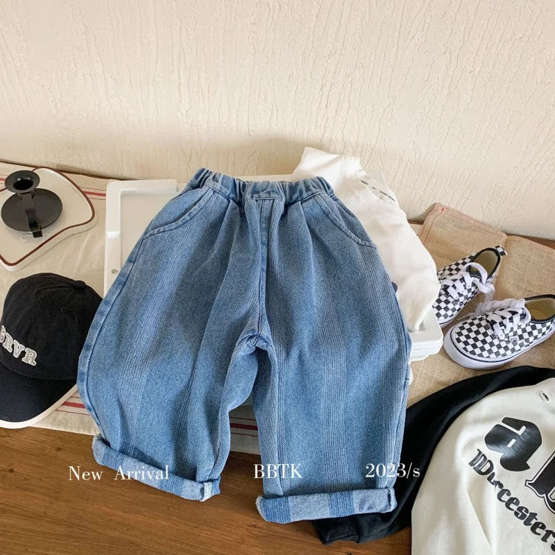 

Children's Trousers2024Spring New Boys' Vertical Stripe Jeans Loose Pants Fashion F0029-WS