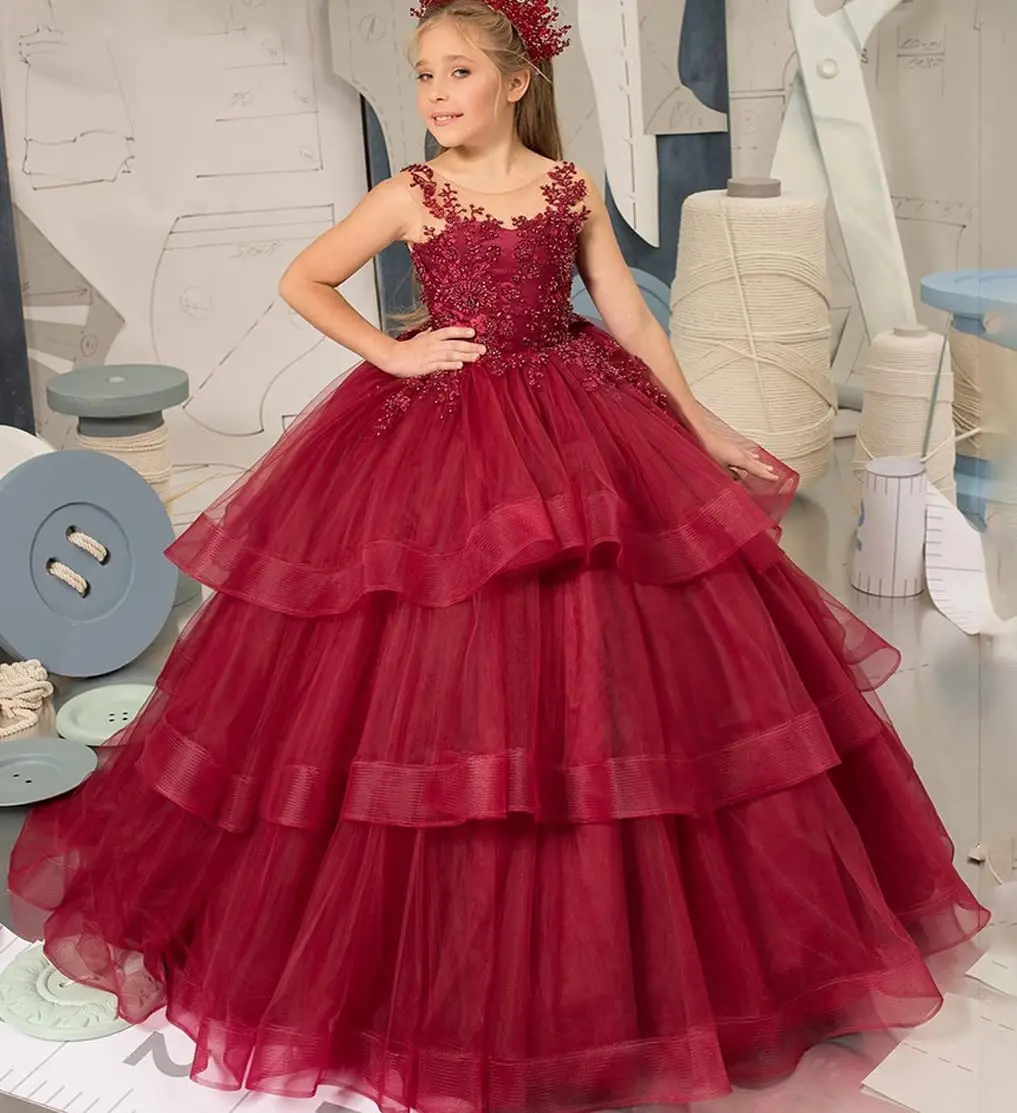 Girls Tiered Ruffles Princess First Communion Dress Pageant Lace Appliques Open Back Kids Ball Gown Wedding Flower Girl Dress
Girls Tiered Ruffles Princess First Communion Dress Pageant Lace Appliques Open Back Kids Ball Gown Wedding Flower Girl Dress