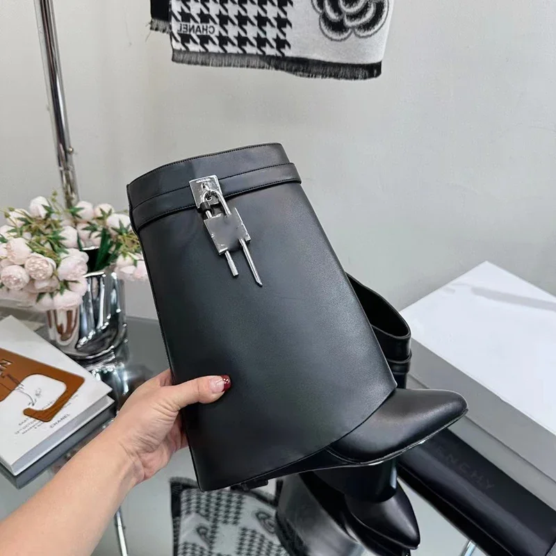 Pointed Toe Wedges Mental Decor Boots Black High Quality Modtal Boots Street Style Concise Slip On Genuine Leather Fashoin 2023
Pointed Toe Wedges Mental Decor Boots Black High Quality Modtal Boots Street Style Concise Slip On Genuine Leather Fashoin 2023