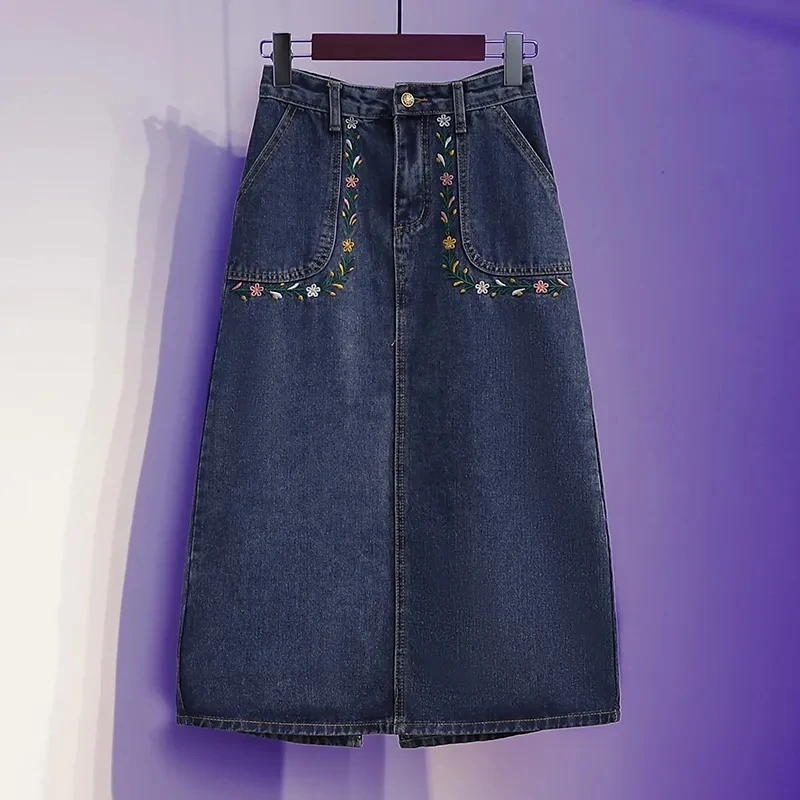Oversized Split Denim Skirt 5XL Women's 2023 Spring Summer High waist Embroidered A-line Skirts With pockets Female Casual Skirt
Oversized Split Denim Skirt 5XL Women's 2023 Spring Summer High waist Embroidered A-line Skirts With pockets Female Casual Skirt
