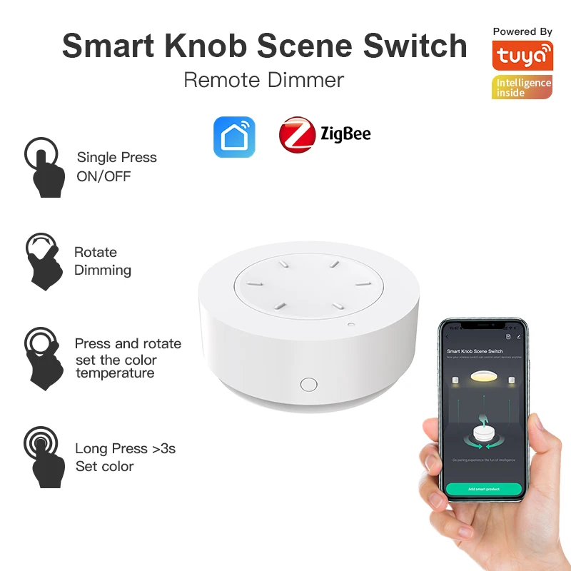 

New Tuya Smart Knob Switch DIY Wireless Scene Bulb Color Dimmer Switch Button ZigBee Devices Automation Scenario Linkage Remoter