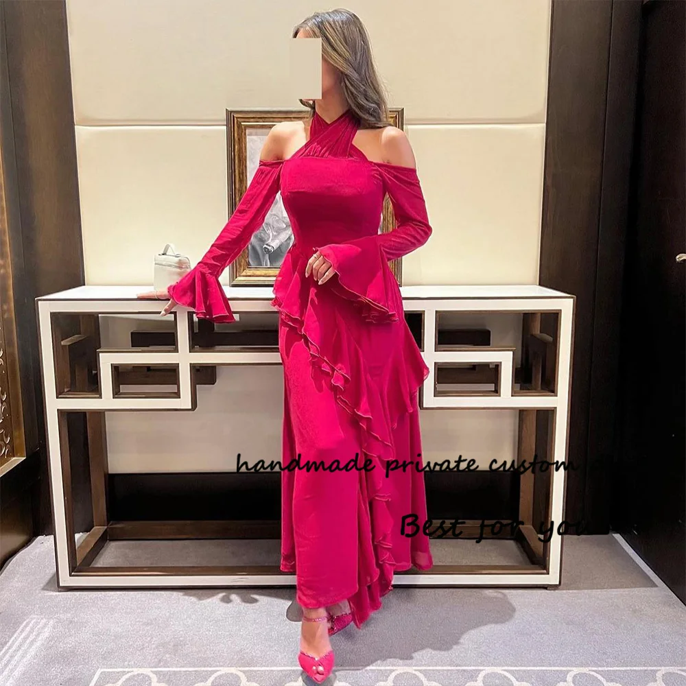Red Ruffles Chiffon Mermaid Evening Dresses 3/4 Sleeve Cross Neck Wedding Party Dress for Women Elegant Long Formal Gowns
Red Ruffles Chiffon Mermaid Evening Dresses 3/4 Sleeve Cross Neck Wedding Party Dress for Women Elegant Long Formal Gowns