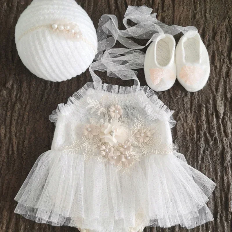 

Baby Newborn Photography Props Girl Lace Princess Dress Outfit Romper Photo Clothing Headband Shoes Accessories