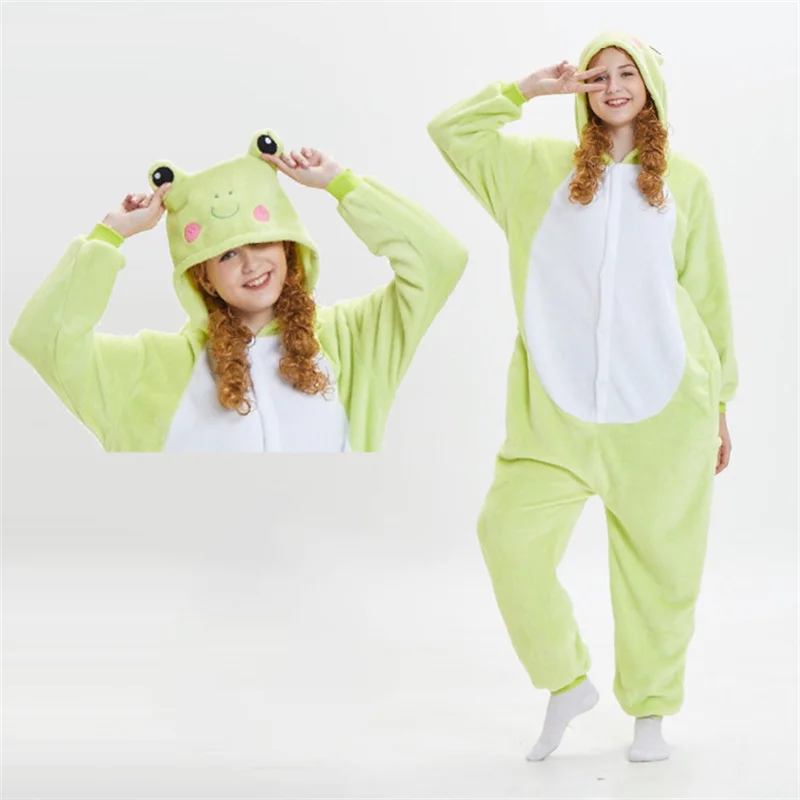 

Adults Unisex Cosplay Cartoon Frog Costume Kigurumi Onesie Flannel Warm One-piece Pajamas Hooded Loungewear Couple Nightwear