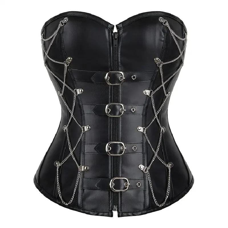 

Steampunk Leather Corset Top Women Sexy Vintage Gothic Burlesque Zipper Shiny Overbust Corset Bustier Plus Size