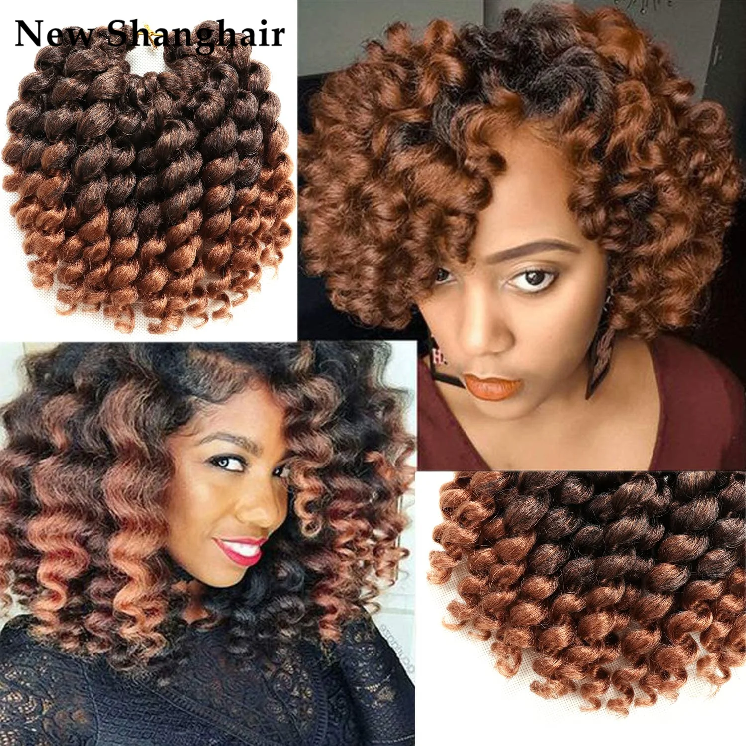 

Jumpy Wand Curl Crochet Braids 8inch Jamaican Bounce Curly Hair African Synthetic Crochet Braiding Hair Extensions LS08