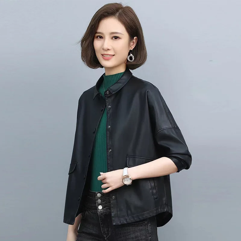 Women's Spring Autumn Trendy Lapel PU Leather Jacket Casual Loose Short Coat Lady Solid Single Breasted Outwear Top Windproof
Women's Spring Autumn Trendy Lapel PU Leather Jacket Casual Loose Short Coat Lady Solid Single Breasted Outwear Top Windproof