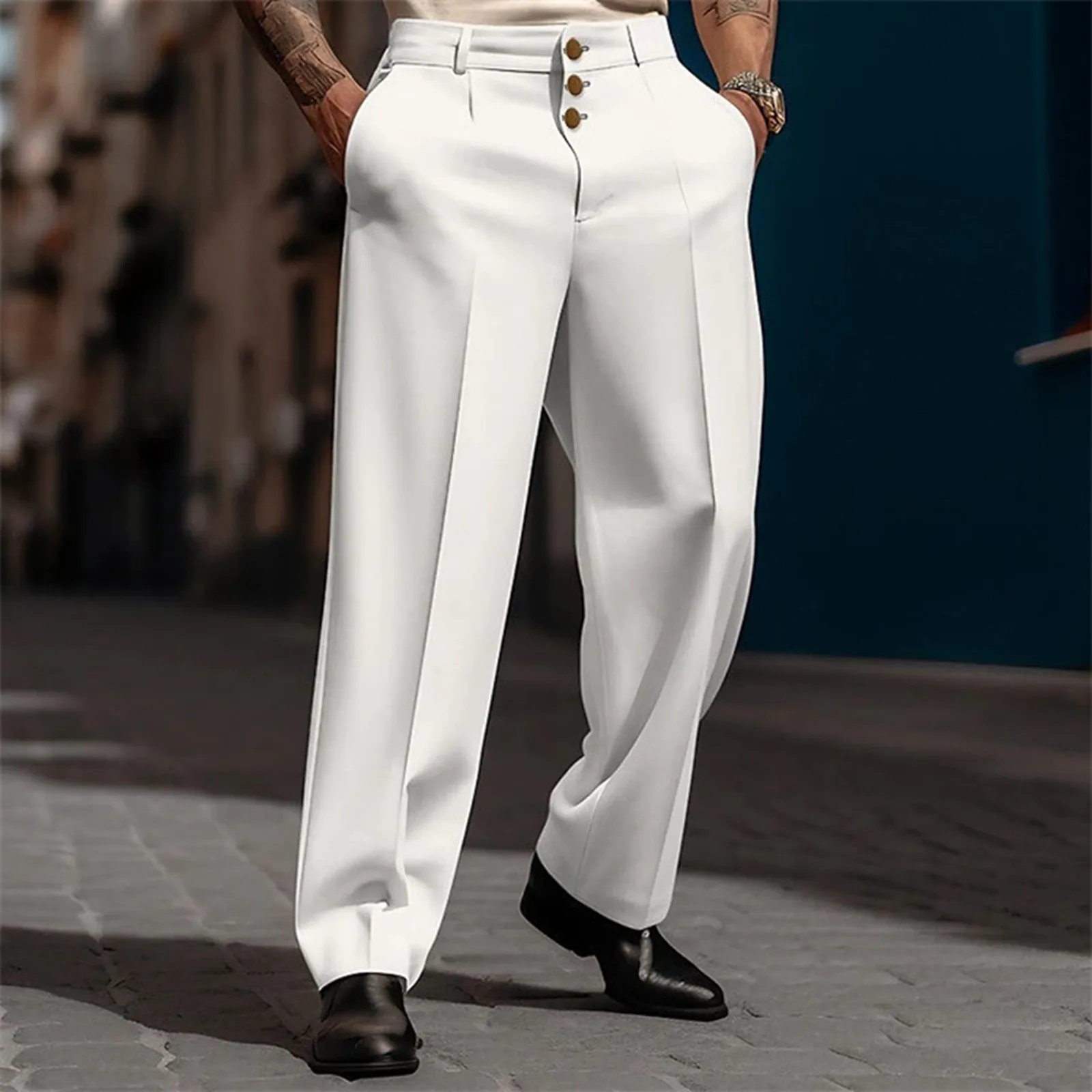 Mens Suit Pants Solid Baggy Wide Leg Trousers Solid Color Business Straight Buttons High Waist Straight Bottoms Oversize Pants
Mens Suit Pants Solid Baggy Wide Leg Trousers Solid Color Business Straight Buttons High Waist Straight Bottoms Oversize Pants