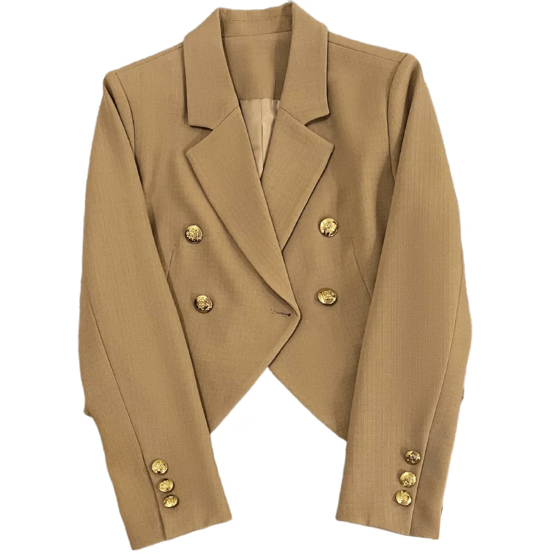 

2023 Spring Camel Color Female Suit Coat High-class Double-breasted Fashionable Versatile Trend Blazers