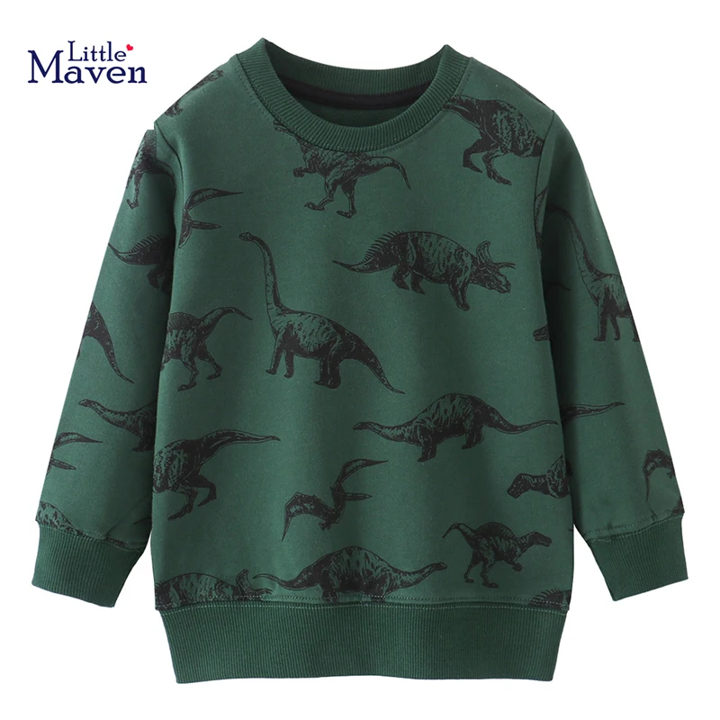 

Детская одежда Little maven, детская одежда для маленьких мальчиков, Новинка весна-осень 2024, свитшоты для младенцев с мультяшными динозаврами